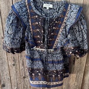 Sea New York Black and Blue Patterned Blouse